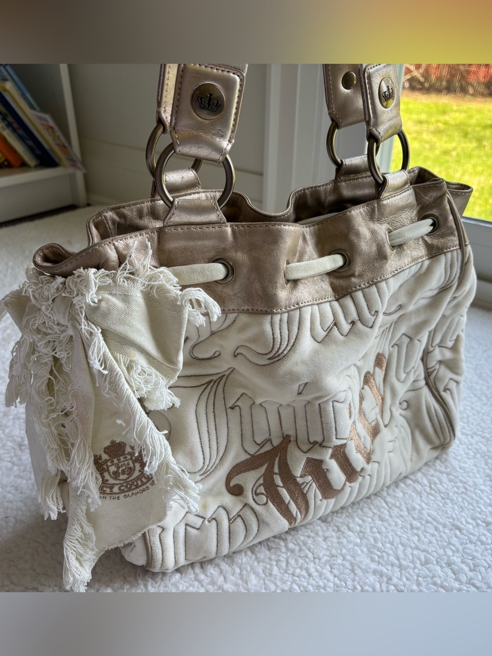 Juicy Couture RARE Vintage Y2K Day Daydreamer with Distressed Bow - Cream/Gold